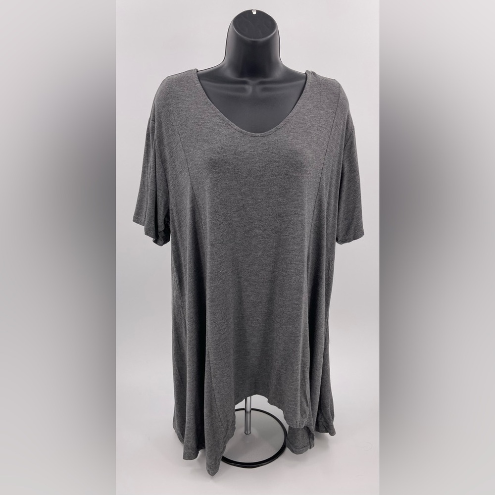 SYMPLE NYC “Plus” Rayon & Elastic Heather Grey Short Sleeve Top 3/4‎ Women’s 1X